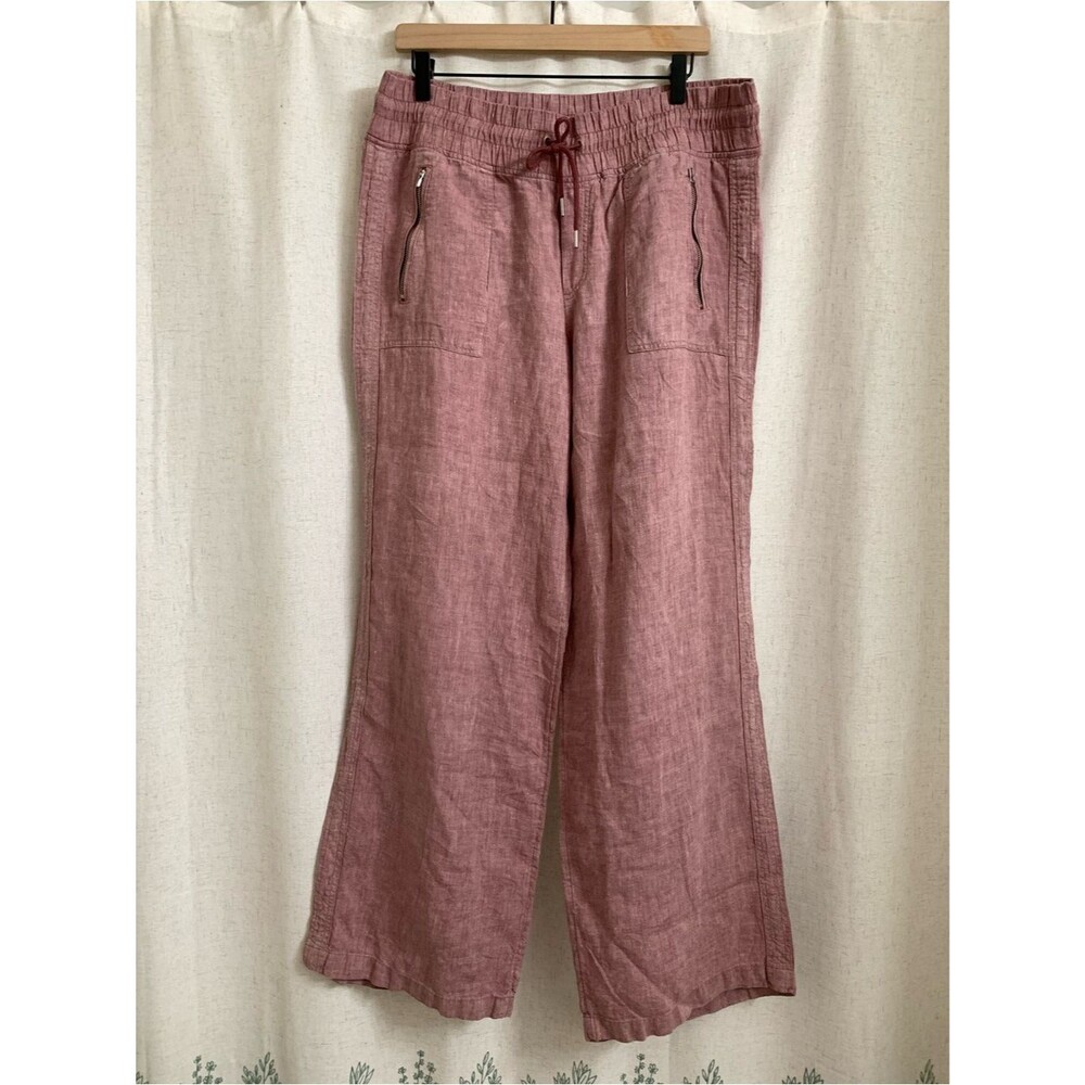 Athleta 100% Linen Cabo Wide Leg Linen-Blend Pants Dusty Rose Pull On Zipper